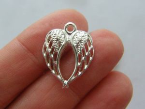 6 Angel wing charms silver plated tone AW51