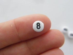 100 Number 8 acrylic round number beads white and black  - SALE 50% OFF