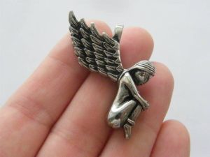 1 Angel pendant  antique silver tone stainless steel AW3