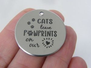 1 Cats leave pawprints on our heart stainless steel pendant JS1-23