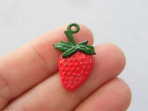 8 Strawberry charms red and green tone FD158
