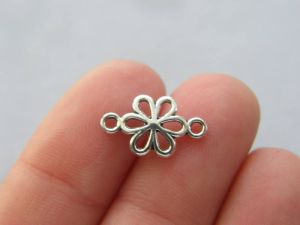 14 Flower connector charms antique silver tone F205