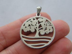 1 Tree pendant silver tone stainless steel T108