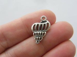 12 Shell charms antique silver tone FF388