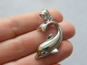 1 Dolphin pendant antique silver tone stainless steel FF370