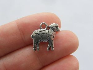 8 Sheep charms antique silver tone A42
