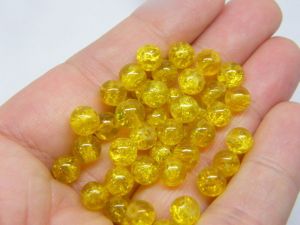 200 Yellow crackle glass beads B110