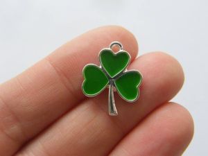2 Shamrock charms  silver plated tone L227
