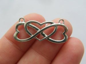 4 Infinity heart connector charms silver tone I150