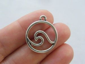 4 Wave charms antique silver tone FF78