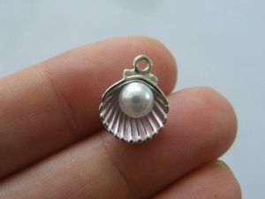 6 Pearl in oyster shell pink charms silver tone FF390