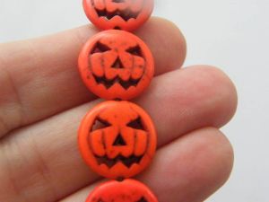 26 Orange pumpkin jack o lantern 15mm Halloween beads SK1