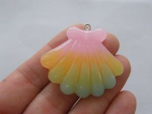 4 Shell scallop rainbow resin pink yellow blue pendants FF407