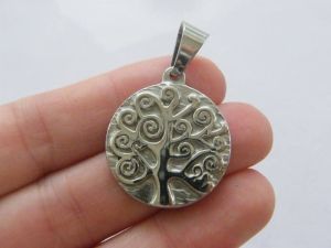 1 Tree pendant silver tone stainless steel T100