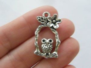6 Owl charms antique silver tone B255