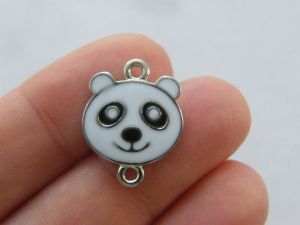 12 Panda bear connector charms black white and silver tone A767