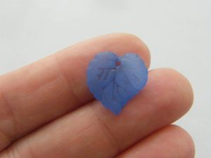 100 Blue frosted acrylic plastic leaf charms L367 - SALE 50% OFF