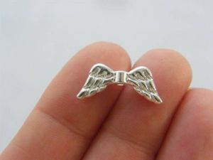 14 Angel wing spacer beads silver plated tone AW82