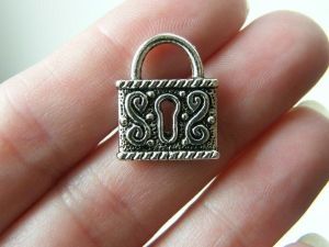 8 Padlock Lock pendants  antique silver tone K12