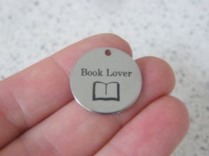 1 Book lover tag charm 20mm  stainless steel TAG9-3