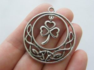 2 Celtic knot shamrock charms antique silver tone R147
