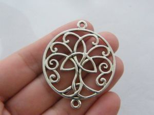 2 Celtic knot tree connector charms antique silver tone R1