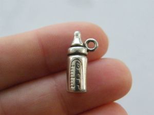 6 Baby bottle charms antique silver tone P571