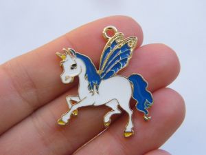 2 Alicorn winged unicorn charms gold tone A1301