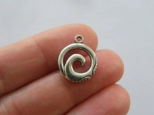 12 Wave charms antique silver tone FF257