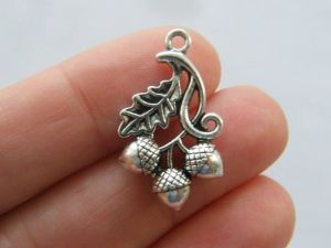 4 Acorns and leaves charms antique silver tone L244
