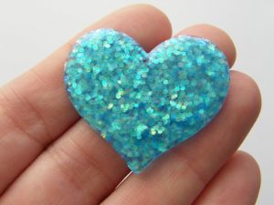 4 Heart glittery blue resin pendants H216