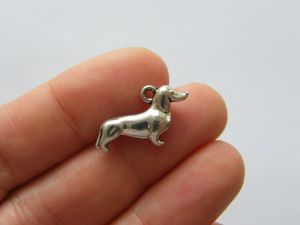 8 Sausage dog Dachshund charms antique silver tone A988