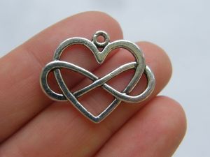 8 Infinity heart charms antique silver tone I73