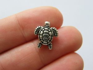 8 Turtle spacer bead charm antique silver tone FF452