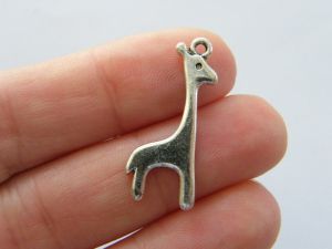 12 Giraffe charms antique silver tone A1005