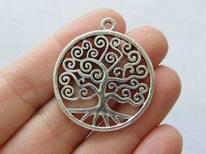 8 Tree pendants charms antique silver tone T129