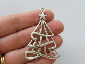2 Christmas tree pendant antique silver tone CT168