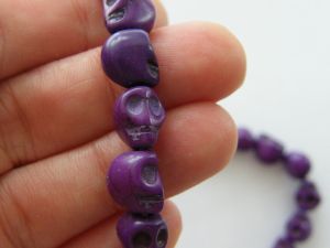 38 Purple skull beads 10 x 8mm SK12