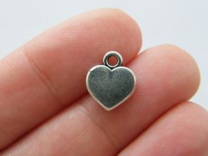 10 Heart charms antique silver tone H222