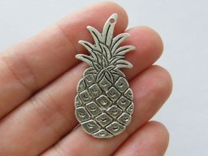 6 Pineapple charm pendants antique silver tone FD378