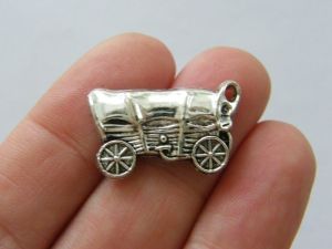 6 Wagon pendants antique silver tone TT107