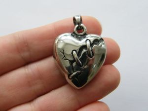 1  Heart broken mended pendant antique silver tone stainless steel H224