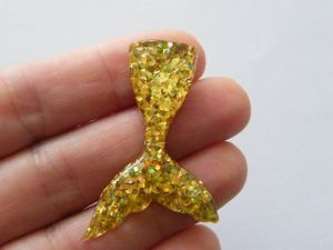 6 Gold glitter mermaid tail embellishment resin FF600