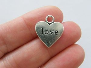 8 Love heart charms antique silver tone H226