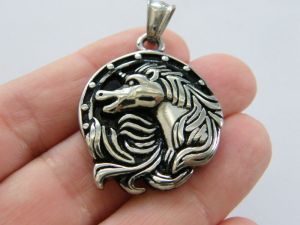 1 Unicorn pendant antique silver tone stainless steel A1016