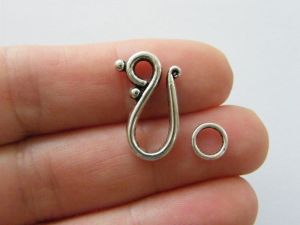 8 Hook clasps antique silver tone FS330