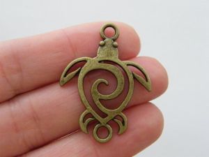 6 Turtle connector charms bronze tone FF56