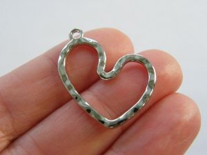 8 Hammered heart charms silver tone H234
