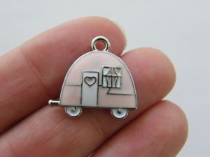 2 Caravan trailer charms pink and silver tone TT111