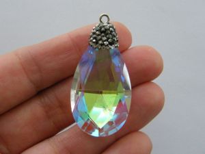 1 Clear AB faceted glass pendant rhinestone  silver tone M44